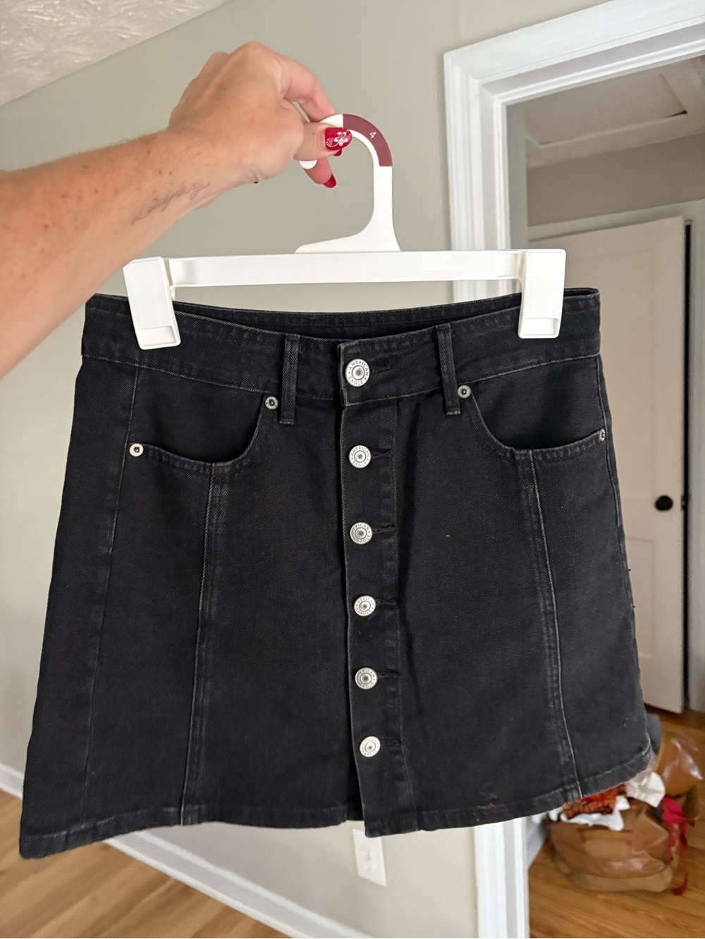 American Eagle Outfitters Black Button-Front Mini Skirt